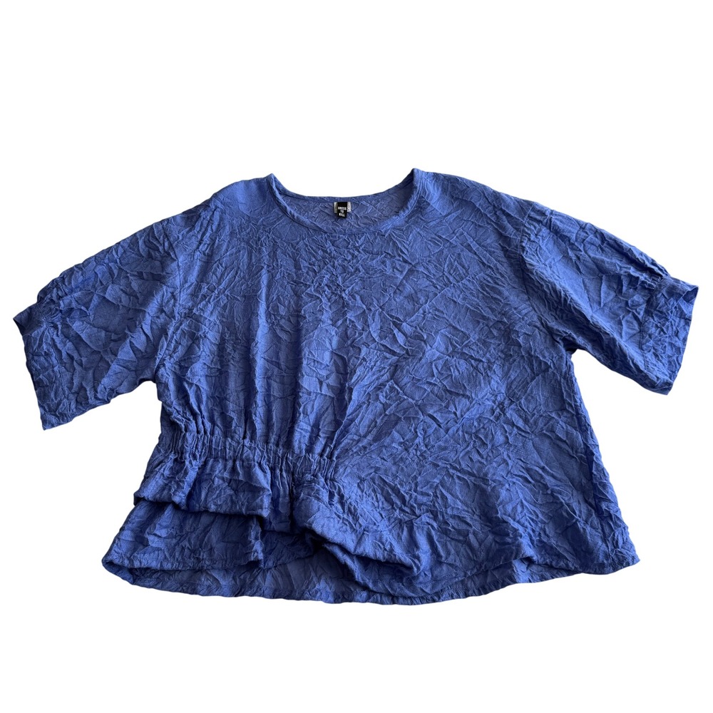 Dress To Kill Jane Mohr USA Made Crinkle Scoopneck Ruffle Cornflower Blouse OS